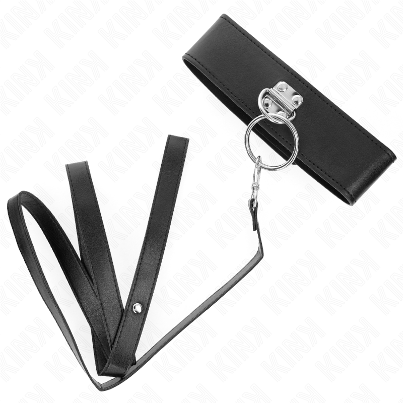Guinzaglio con borchie KINK di 116 cm e collarino in similpelle 50x5 cm, accessorio di bondage e BDSM in stile robusto.