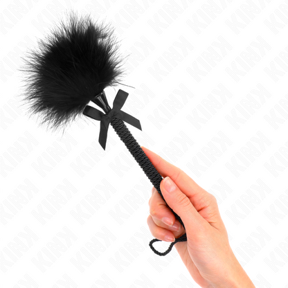 Bacchetta in corda di nylon KINK Impact & Touch con piume Tickle e fiocco nero, lunga 25 cm, visibile in immagine