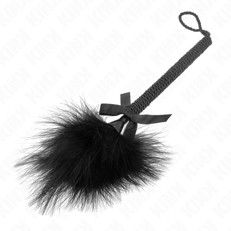 Bacchetta in corda di nylon KINK Impact & Touch con piume Tickle, fiocco nero, lunga 25 cm, aperta con piume visibili