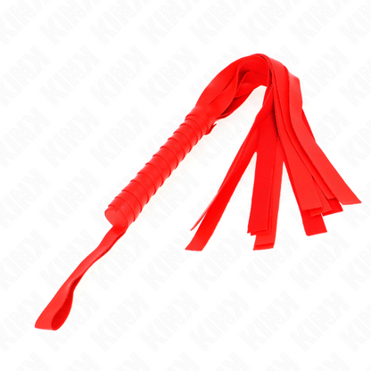 Frusta KINK con coda larga rossa di 48,5 cm, marca Impact & Touch, dettagli in pelle con impugnatura resistente.