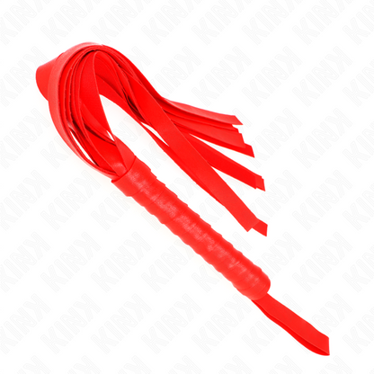 Frusta KINK Impact & Touch con coda lunga rossa di 48,5 cm, dettagli in pelle resistente e manico ergonomico.