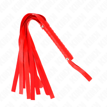 Frusta KINK Impact & Touch con coda larga rossa di 48,5 cm, in pelle resistente, per giochi di ruolo e BDSM.