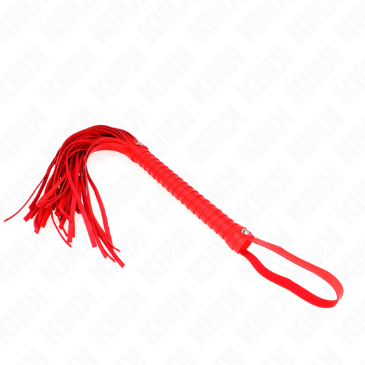 Frusta KINK con manico rosso strutturato, 48,5 cm, in pelle resistente, perfetta per giochi di ruolo e pratiche di BDSM.