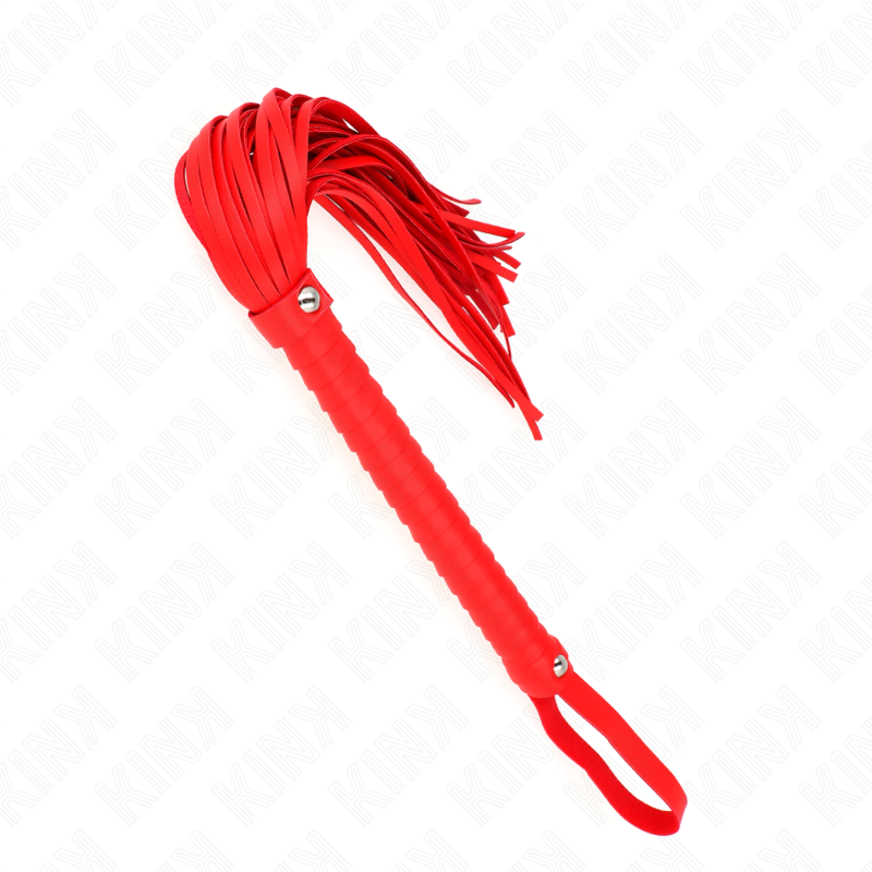 Frusta KINK Impact & Touch con manico rosso strutturato lunga 48,5 cm, in pelle resistente, per giochi di ruolo e sfide sensoriali