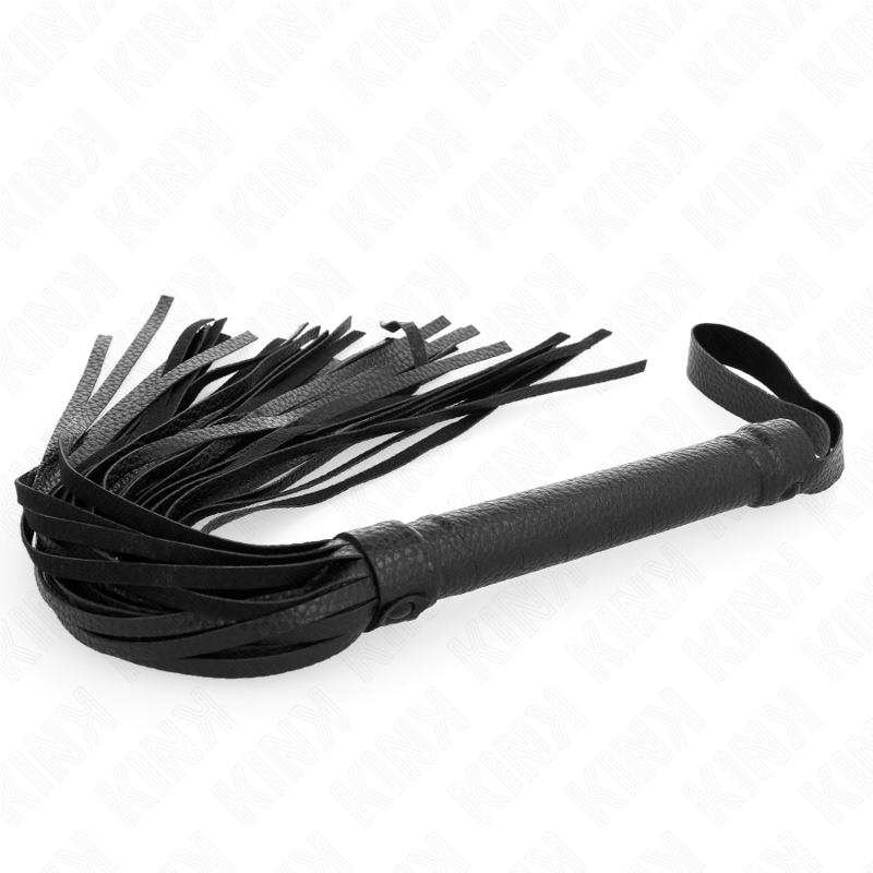 Frusta di perline blu scuro KINK IMPACT & TOUCH, lunga 43,5 cm, con impugnatura in pelle e dettagli in perline.