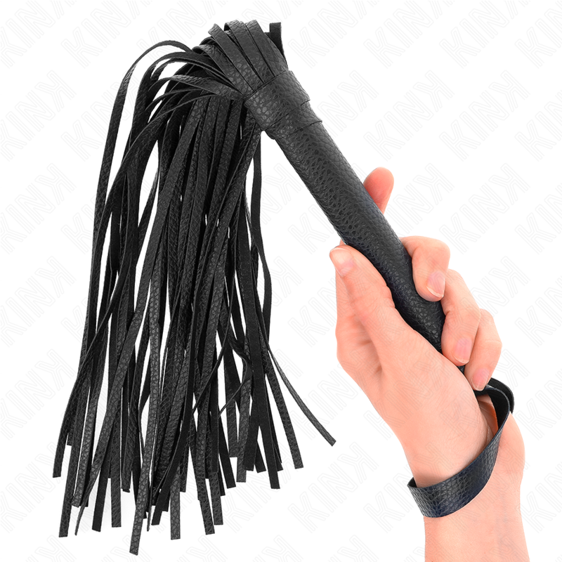 Frusta di perline blu scuro KINK Impact & Touch, lunga 43,5 cm, con manico in pelle e perline in silicone.