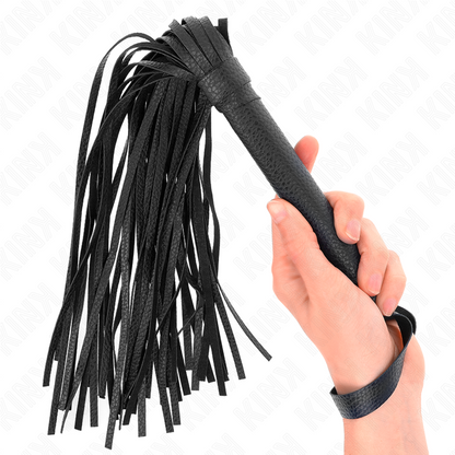Frusta di perline blu scuro KINK Impact & Touch, lunga 43,5 cm, con manico in pelle e perline in silicone.