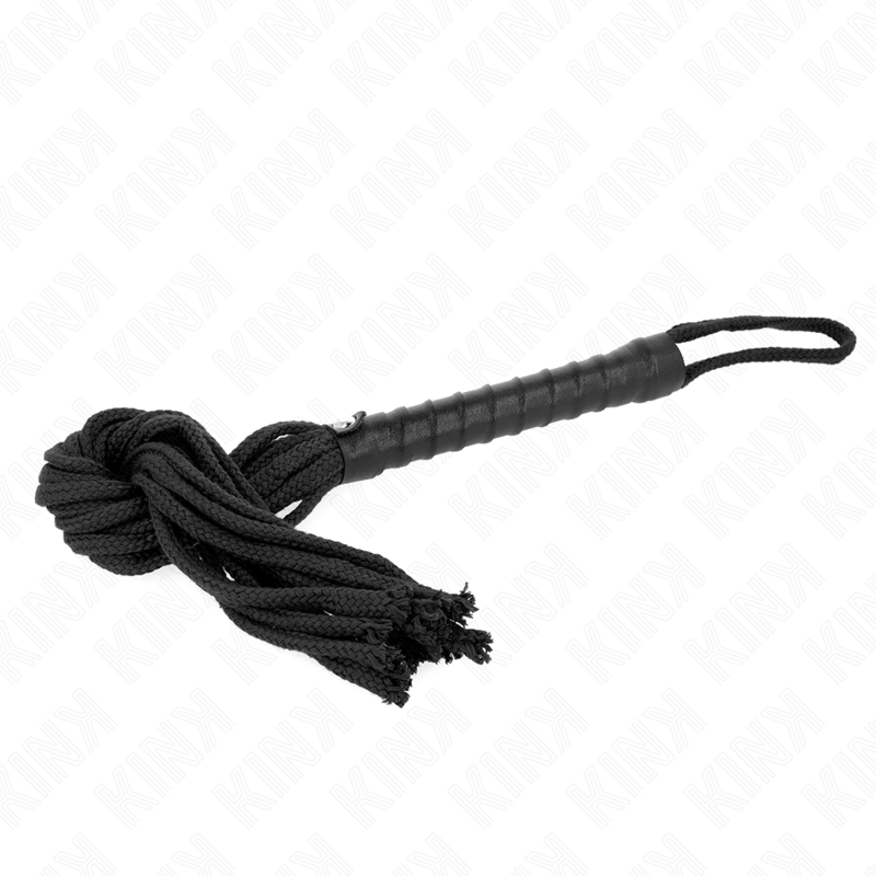 Frusta in corda nera KINK Impact & Touch, lunga 56 cm, con manico resistente e corda morbida per giochi di bondage e BDSM
