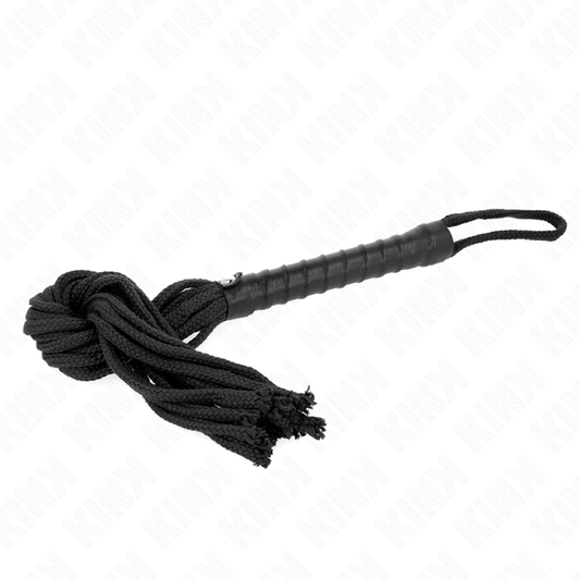 Frusta in corda nera KINK Impact & Touch, lunga 56 cm, con manico resistente e corda morbida per giochi di bondage e BDSM