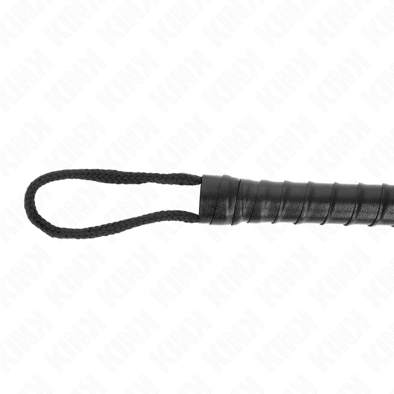 Frusta in corda nera KINK Impact & Touch, lunga 56 cm, con manico rinforzato e corda resistente, ideale per giochi di ruolo.