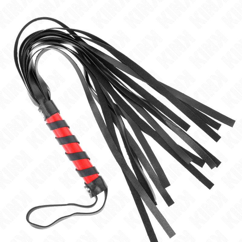 Frusta KINK Impact & Touch con manico corto da 45 cm, con superficie in pelle nera, ideale per giochi di ruolo e dominazione.