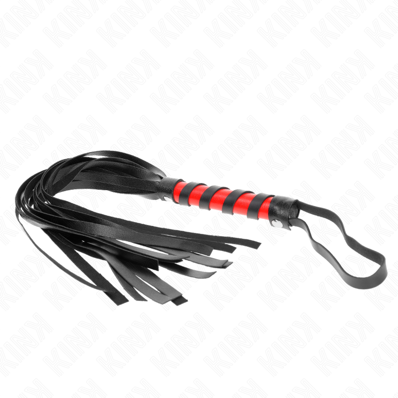 Frusta KINK impatto e tocco con manico corto di 45 cm, in pelle nera, visibile in primo piano.