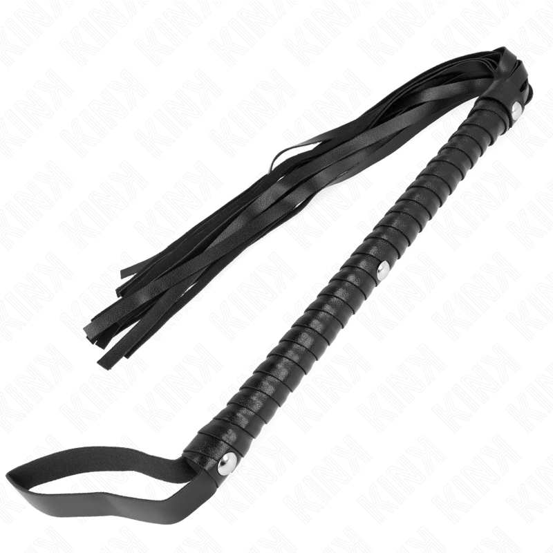 Frusta lunga 60 cm KINK IMPACT & TOUCH con manico ergonomico, in pelle nera, visibile in primo piano.