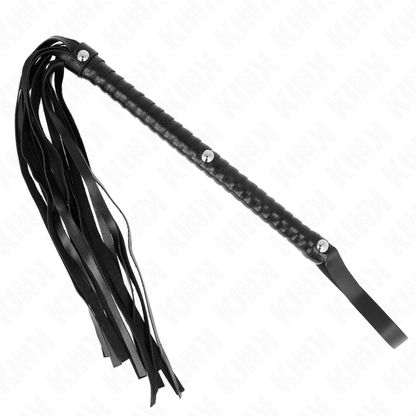 Frusta lunga 60 cm KINK Impact & Touch con manico robusto, ideale per giochi di ruolo e BDSM, visibile in dettaglio.