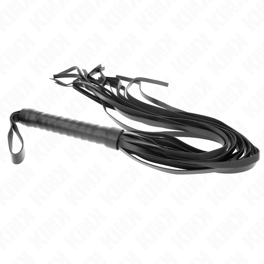 Frusta KINK Impact & Touch nera con manico corto e coda lunga di 70 cm, in pelle resistente e dettagli curati.