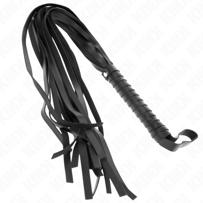 Frusta nera KINK con manico corto e coda lunga 70 cm, in pelle robusta, marca KINK IMPACT & TOUCH.