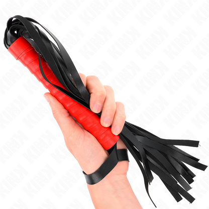 Frusta piccola KINK Impact & Touch, coda morbida di 50 cm, con impugnatura in pelle e finitura liscia, ideale per giochi di ruolo.