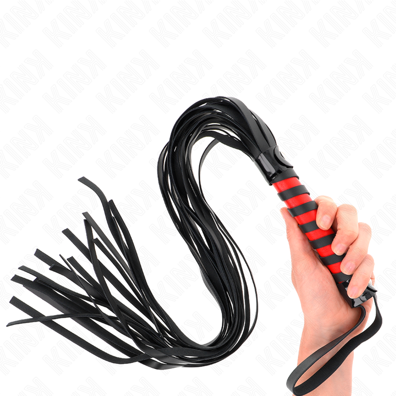 Frusta rigata lunga 70 cm KINK IMPACT & TOUCH, in pelle nera con manico robusto, per giochi di dominazione e disciplina.