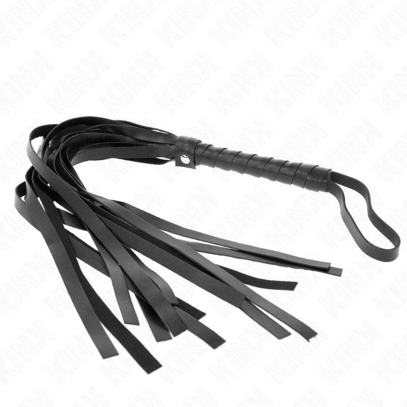 Frusta nera semplice KINK Impact & Touch lunga 45 cm, attrezzo per giochi di ruolo e BDSM, con impugnatura resistente e design minimalista.