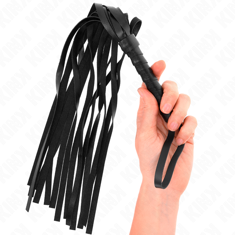 Frusta semplice nera KINK Impact & Touch lunga 45 cm, con impugnatura in pelle e frusta in gomma, per giochi BDSM e bondage.