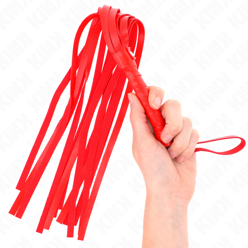 Frusta semplice rossa KINK IMPACT & TOUCH lunga 45 cm, in pelle con manico robusto e dettagli rossi, visibile in primo piano.