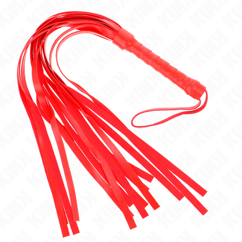 Frusta rossa semplice KINK Impact & Touch, 45 cm, con manico in pelle e frusta in gomma, per giochi di ruolo e pratiche BDSM.