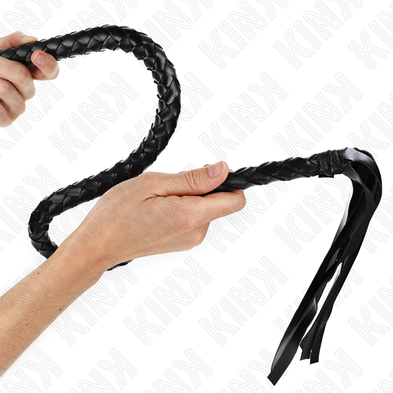 Frusta a serpente KINK con anello, manico nero, lunga 65 cm, in pelle sintetica per giochi di ruolo e stimolazione sensoriale.