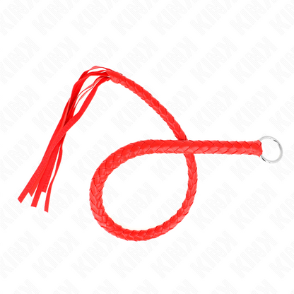 Frusta a serpente KINK Impact & Touch con anello rosso, lunga 65 cm, in morbido materiale, perfetta per giochi di ruolo e sensoriali.