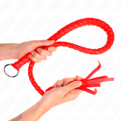 Frusta a serpente KINK Impact & Touch, con anello manico rosso, lunga 65 cm, in pelle morbida e dettagli colorati.