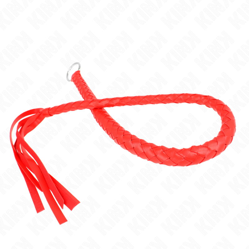 Frusta a serpente rossa KINK Impact & Touch, lunga 65 cm con anello manico, in pelle e gomma, per giochi di ruolo e stimolazione sensoriale.