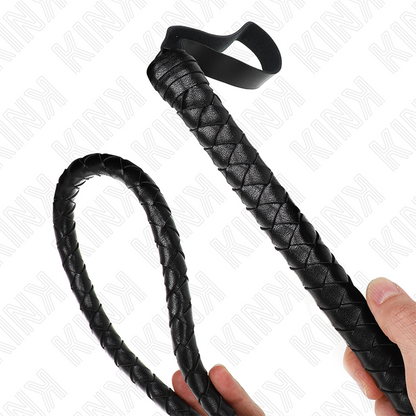 Frusta a serpente nera lunga 210 cm di KINK IMPACT & TOUCH, con dettagli in pelle e impugnatura robusta per giochi BDSM.