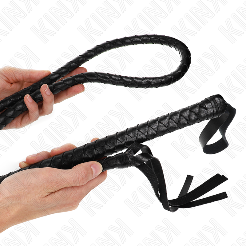 Frusta a serpente lunga 210 cm nera di KINK IMPACT & TOUCH, con morbide estremità in pelle, perfetta per giochi di ruolo e BDSM