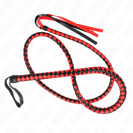Frusta a serpente lunga rossa KINK IMPACT & TOUCH, 210 cm, con dettagli in tessuto e impugnatura resistente per gioco BDSM