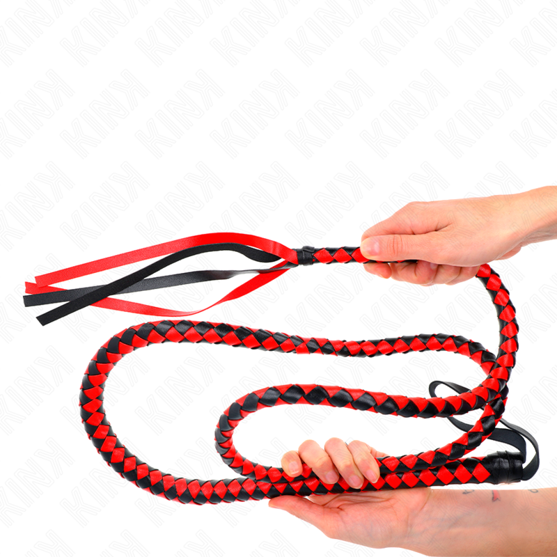 Frusta a serpente lunga rossa KINK IMPACT & TOUCH, 210 cm, con motivo a righe e impugnatura resistente in gomma.