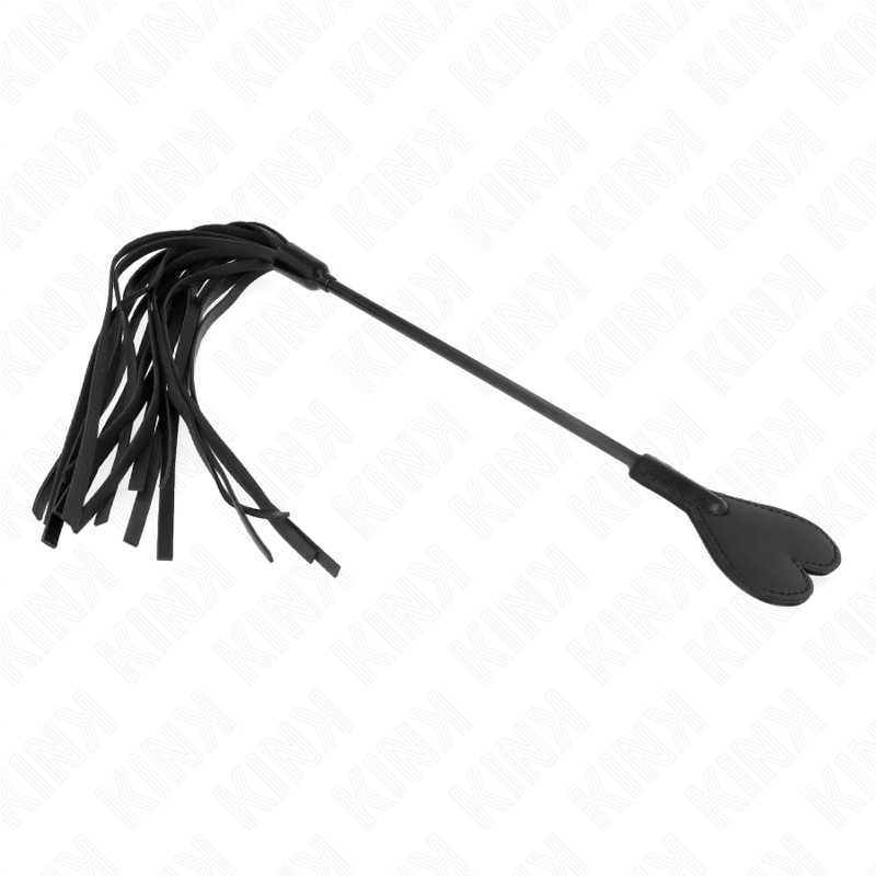 Frusta KINK Linea con paddles a cuore da 35 cm, in pelle nera, con manico robusto e design dettagliato.