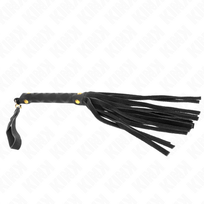 Frusta in camoscio nero KINK MINI da 30 cm, morbida e flessibile, perfetta per giochi di ruolo e sensazioni tattili.
