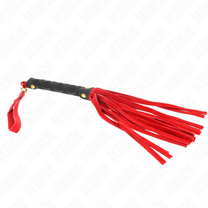 Frusta mini in camoscio rosso KINK Impact & Touch, lunghezza 30 cm, con manico morbido e dettagli in pelle.