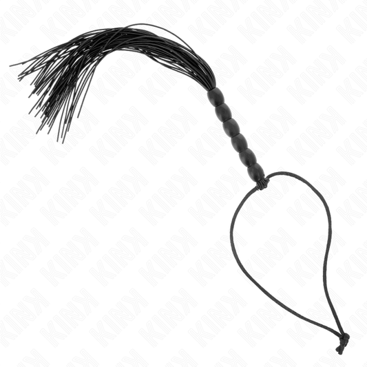 Frusta in silicone KINK con 6 perline nere, lunghezza di 26 cm, per giochi di ruolo e stimolazione sensoriale.
