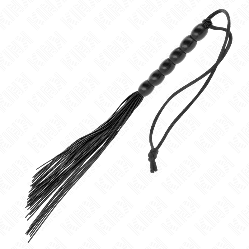 Frusta in silicone KINK con 6 perline nere, lunga 26 cm, per giochi di ruolo e stimolazione sensoriale.