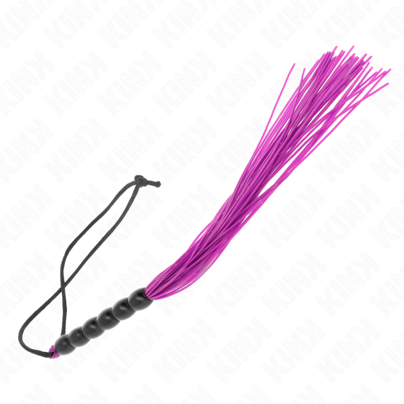 Frusta in silicone KINK con 6 perline viola, lunga 26 cm, per giochi di ruolo e stimolazione sensoriale.