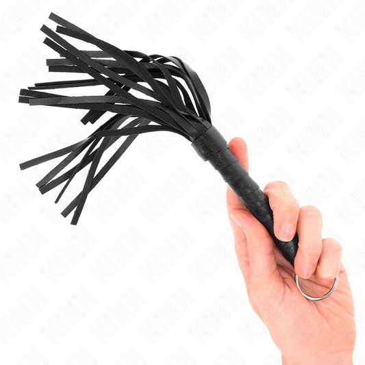 Frusta nera KINK MINI da 28 cm, semplice e elegante, marchio KINK IMPACT & TOUCH, mostrata con dettagli in pelle sintetica.