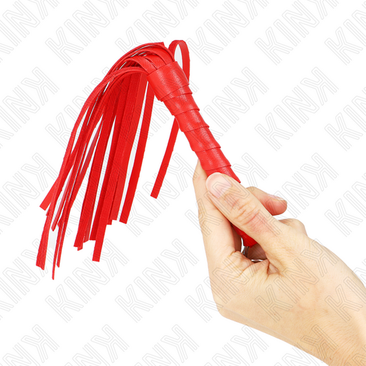 Frusta rossa mini semplice KINK Impact & Touch, lunga 28 cm, con impugnatura e superficie liscia, per pratiche BDSM.