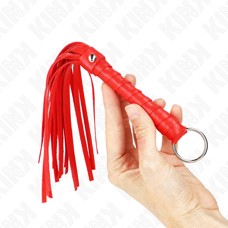 Frusta rossa KINK Mini semplice da 28 cm, in pelle morbida, ideale per giochi di ruolo e sensazioni tattili.