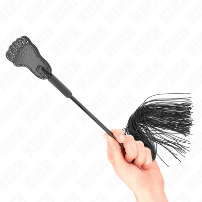 Pagaia a piede con frusta in nappa di 31 cm, prodotto KINK Impact & Touch, con impugnatura e frusta in pelle nera.