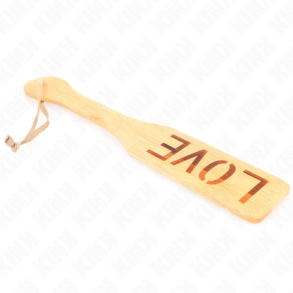 Palette in bambù KINK Parola Amore, 32x5,5 cm, con design in legno naturale e dettagli decorativi.