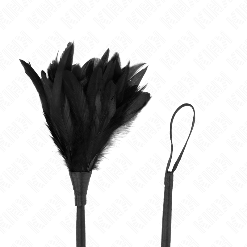 Piume di pollo nere a forma di corno di 36 cm del marchio KINK Impact & Touch, dettagliate e eleganti.