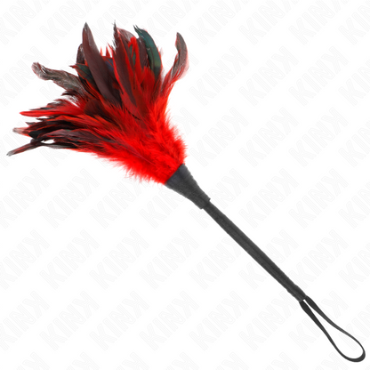 Piume di pollo rosse a forma di corno, lunghezza 36 cm, marca KINK Impact & Touch, decorazione originale e colorata