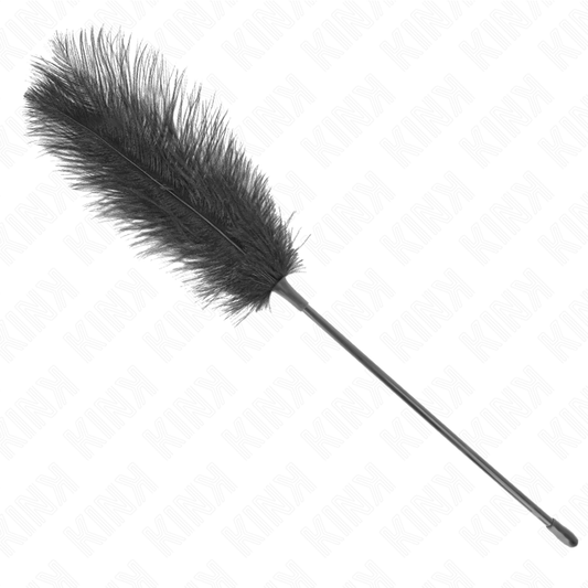 Piume di struzzo KINK Impact & Touch, lunga 19 cm, perfette per solletico, morbide e setose, visibili in primo piano nell'immagine.