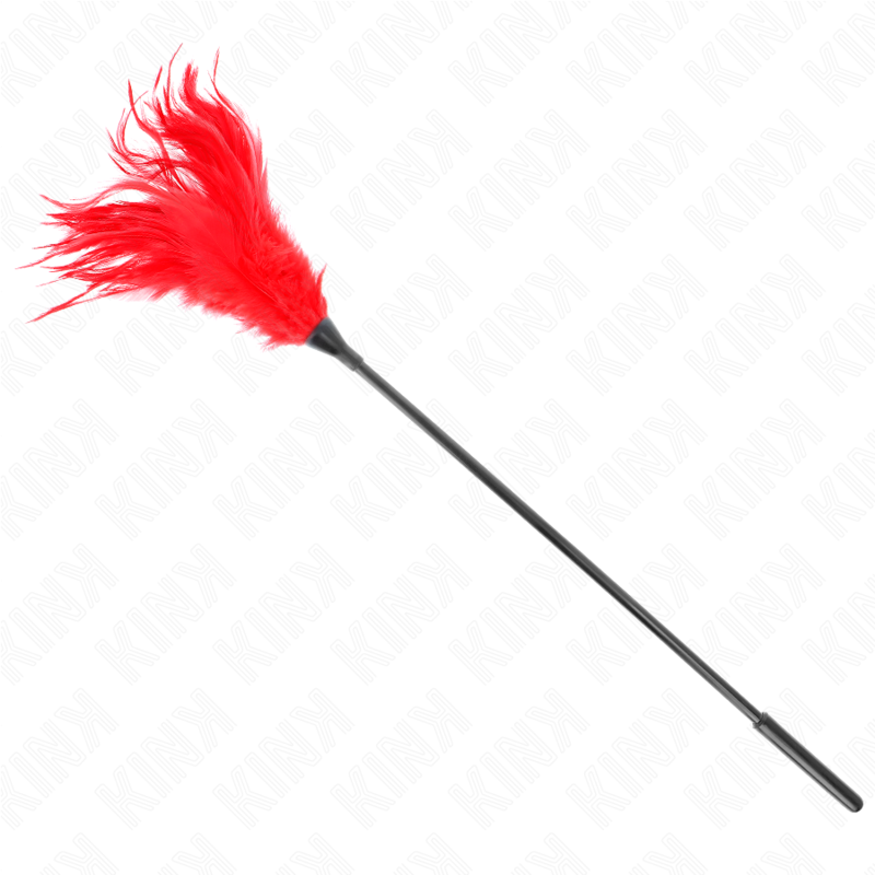 Piume rosse multiple KINK Impact & Touch lunghe 45 cm, per stimolazione sensuale, con morbido design e dettagli colorati.