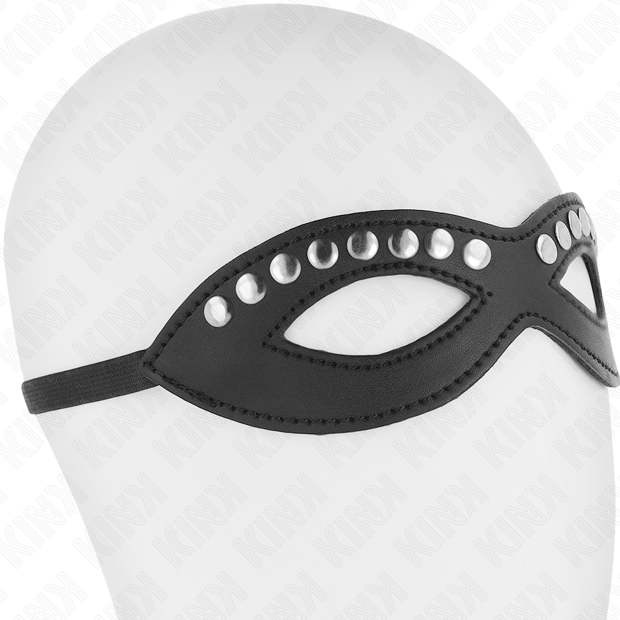 Maschera per occhi KINK Masked Allure con mini rivetti, modello 1, misura 20,5 x 5,5 cm, in tessuto nero.